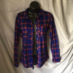 Red and blue plaid button up
